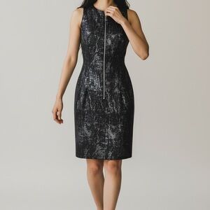 Michael Kors Silver Metallic Snake Zip-Front Sheath Black Dress Size 8 Corporate